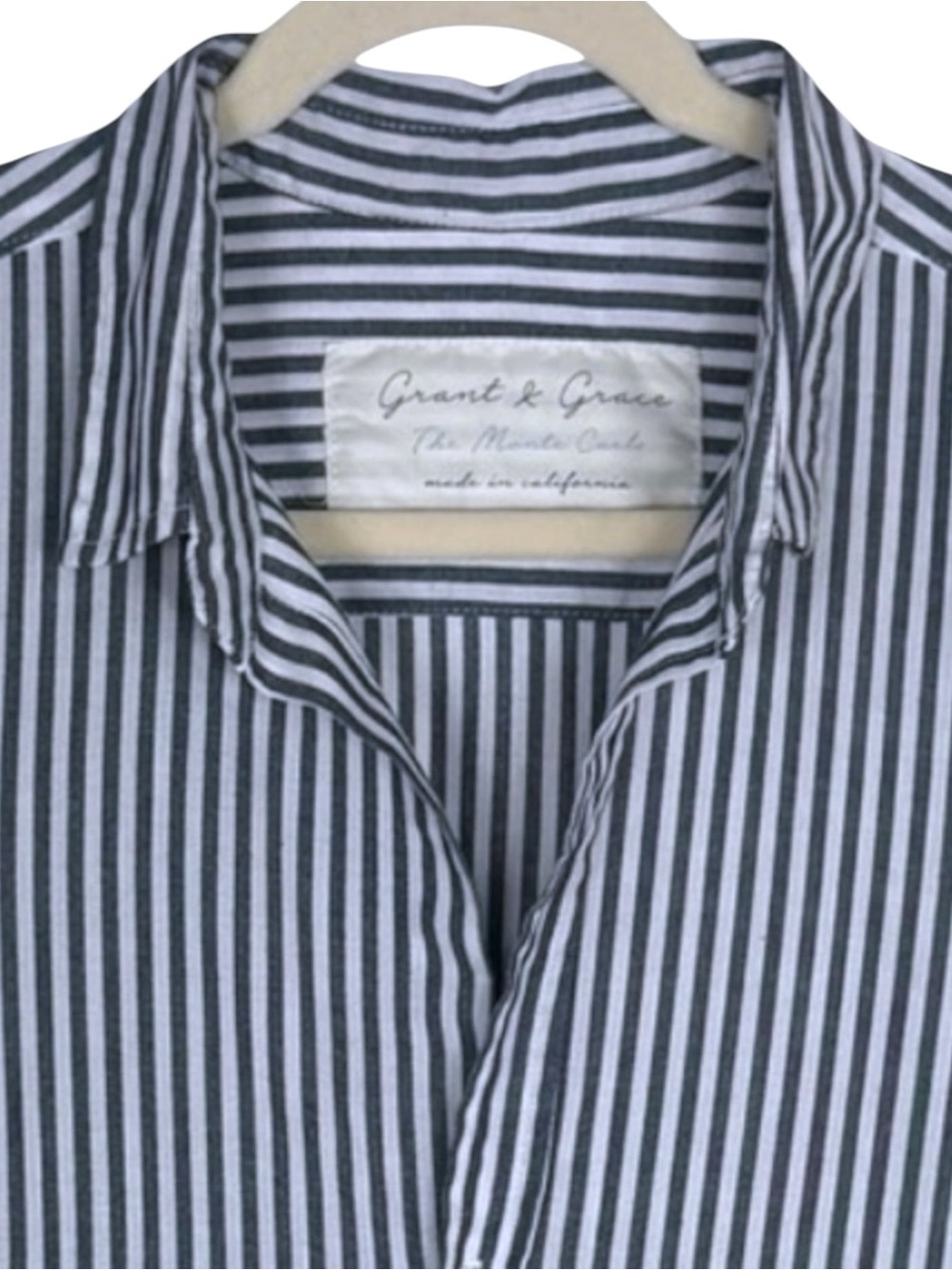 Grant & Grace The Monte Carlo Sun Washed Gray White Stripe Button Front Shirt XL - Picture 6 of 16